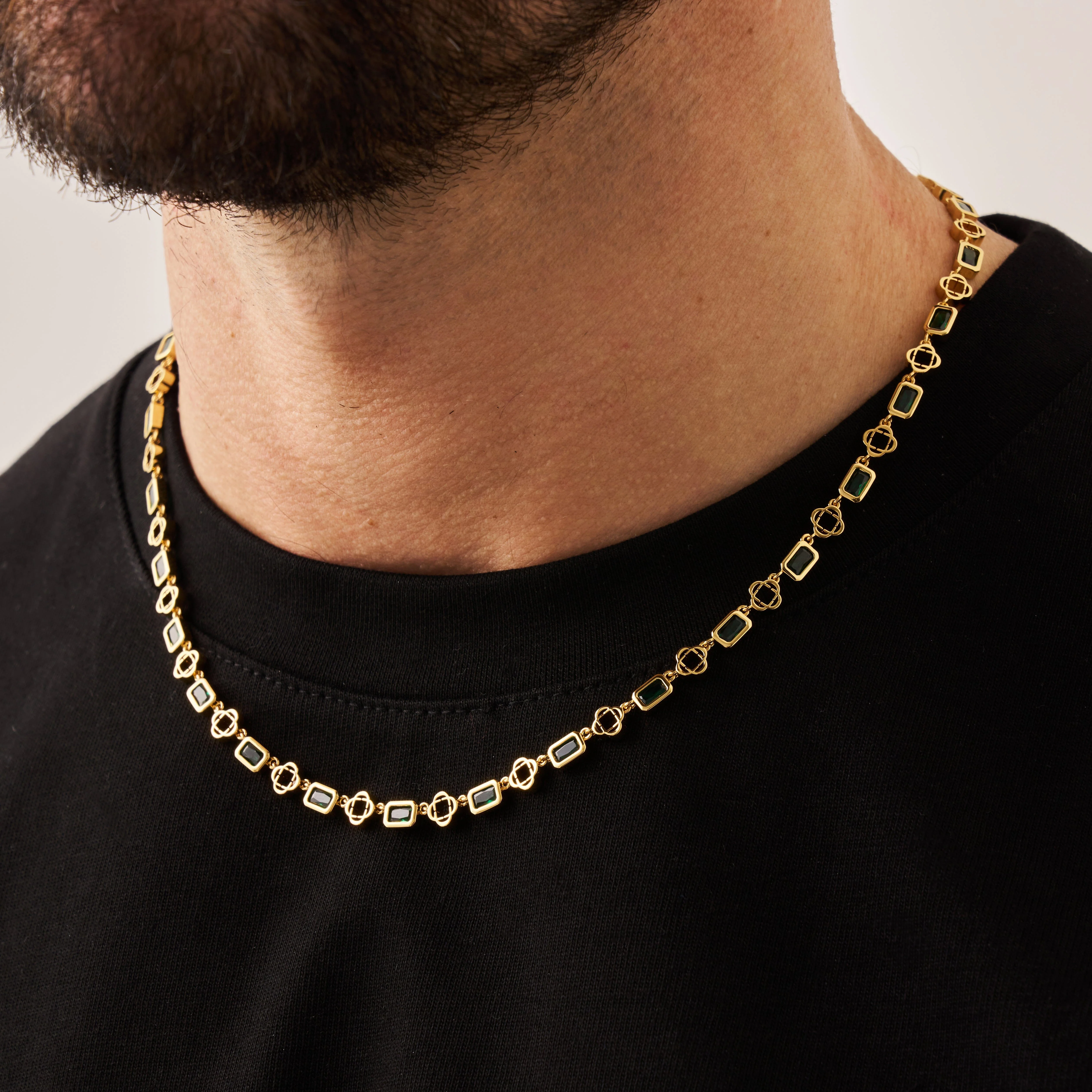 Green Gemstone Clover Necklace (Gold) - Image 3