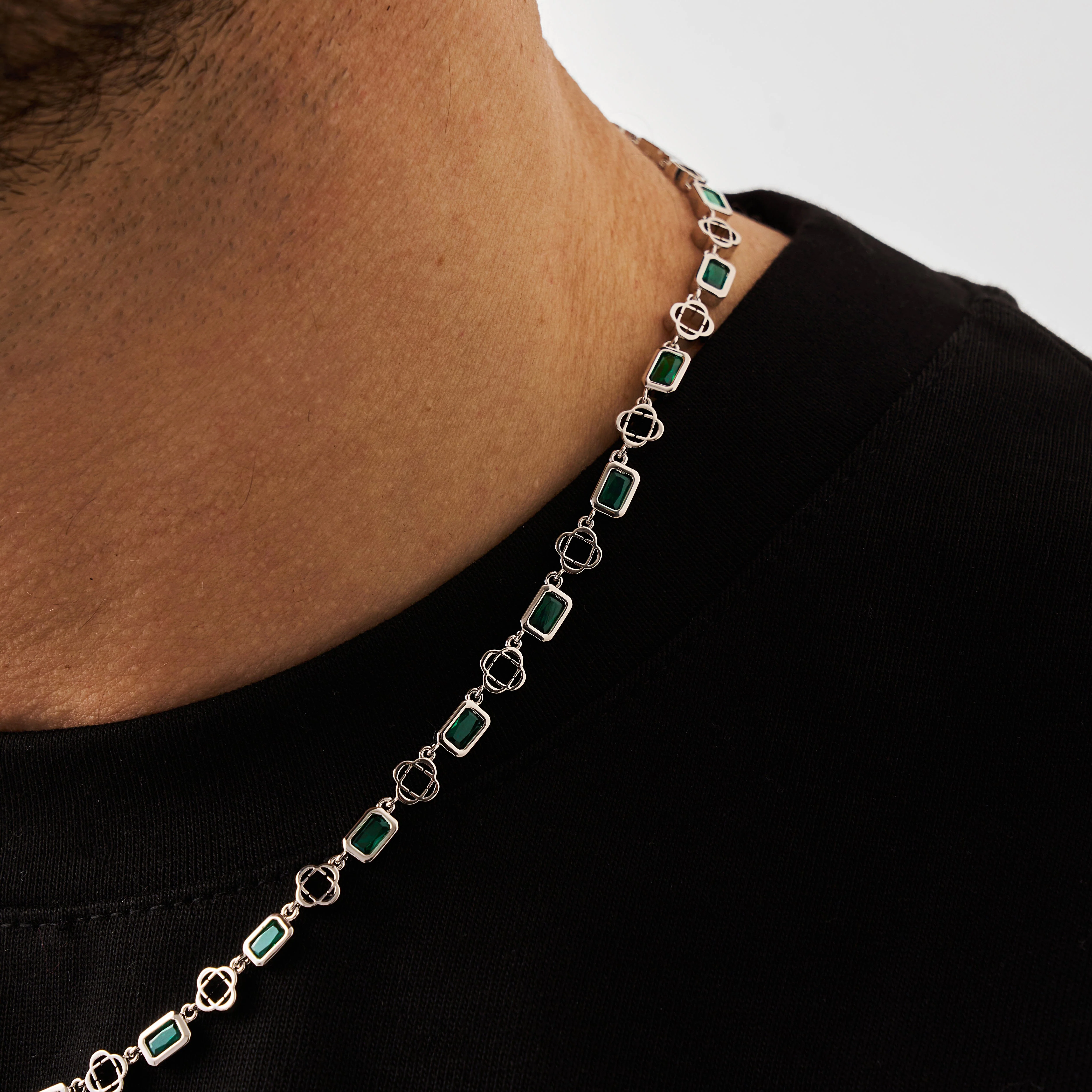 Green Gemstone Clover Necklace (Silver) - Image 4