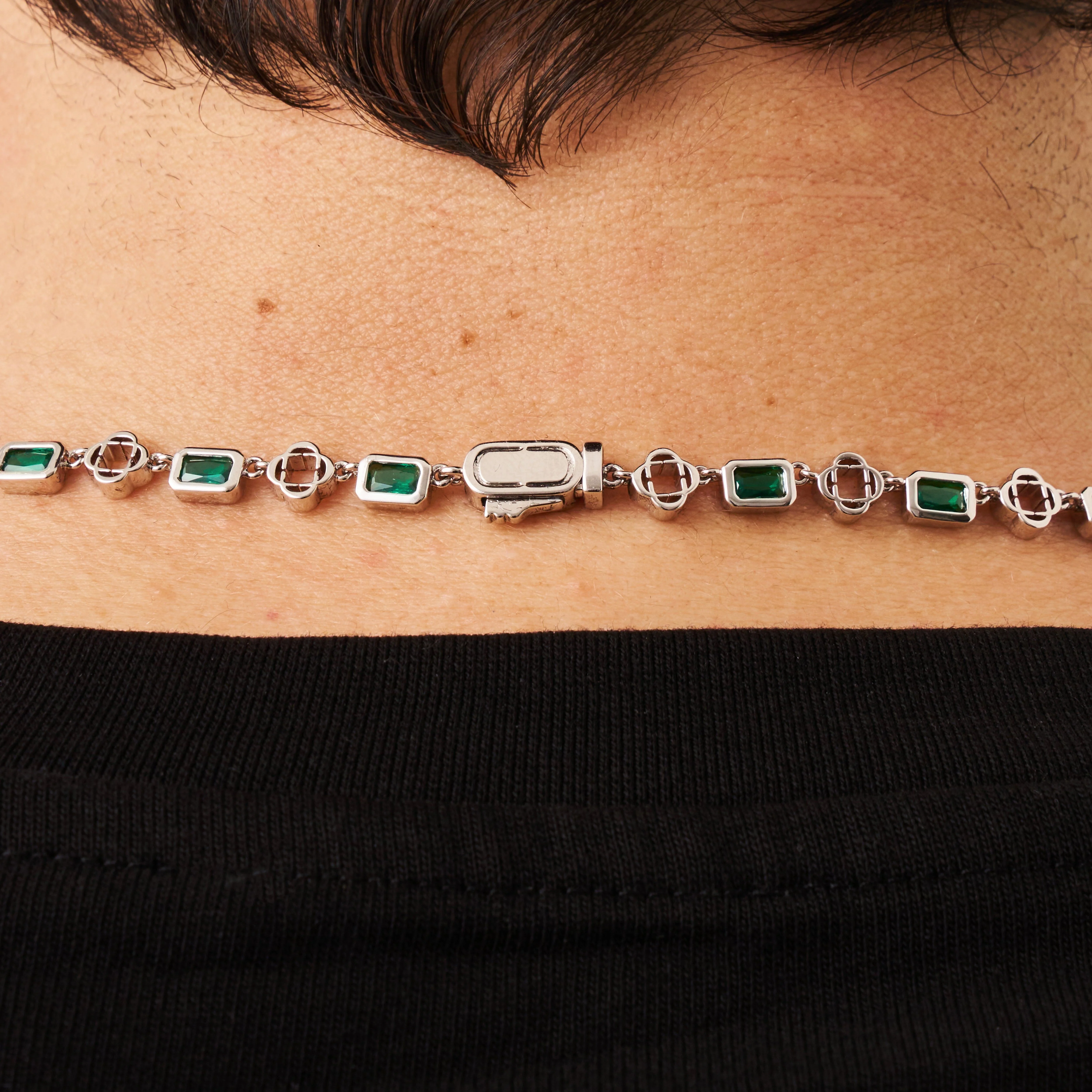 Green Gemstone Clover Necklace (Silver) - Image 5