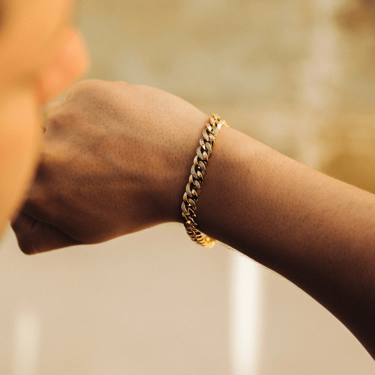 Half Iced Cuban Bracelet (Gold) 8mm - Image 4