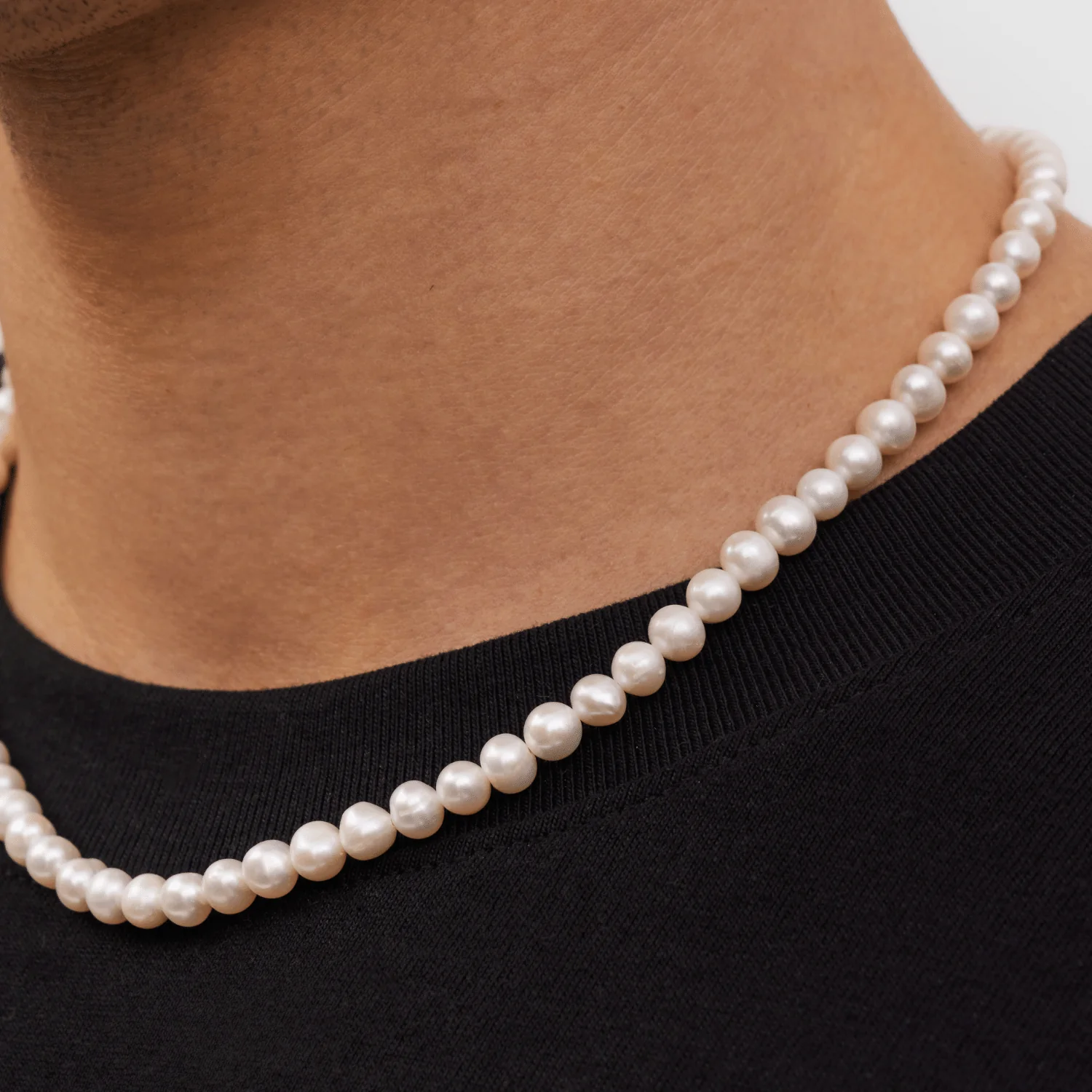 Rounded Real Pearl Necklace (Silver) - Image 8